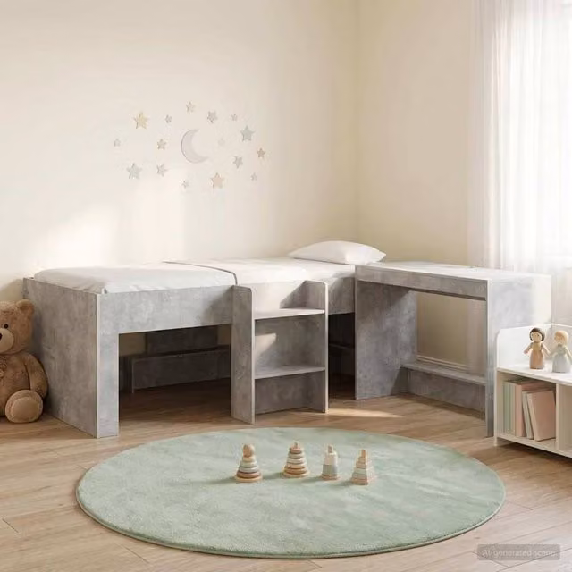 Berkfield Home Kids High Bed Frame with Desk and Stairs in Concrete Grey – 1