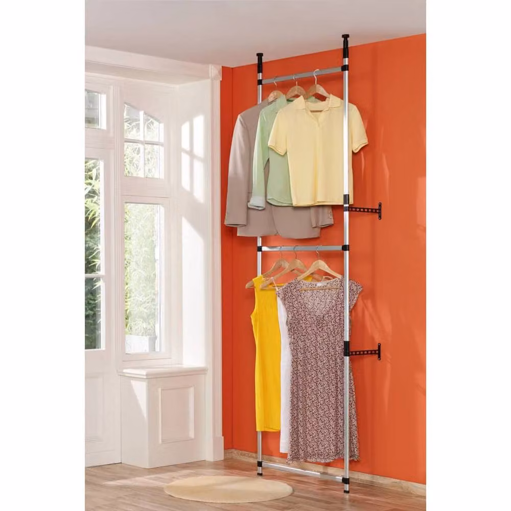 Berkfield Home Telescopic Wardrobe System with Aluminium Clothes Rails in Silver – 3