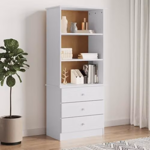 vidaXL ALTA Bookcase with Drawers in White Solid Pine Wood, W: 60 cm, D: 35 cm, H: 142 cm – 2