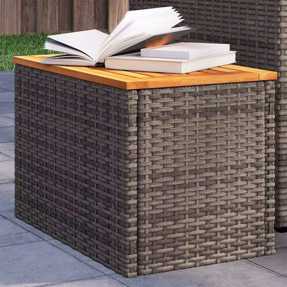 Berkfield Home Set of 2 Grey Poly Rattan Garden Side Tables with Oiled Acacia Wood, W/D/H: 55 x 34 x 37 cm – 2