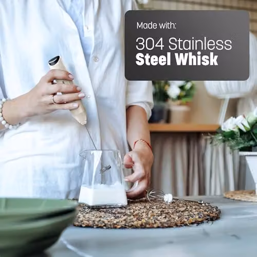 Keplin Handheld Milk Frother - Stainless Steel Battery Operated Electric Whisk in Beige – 5