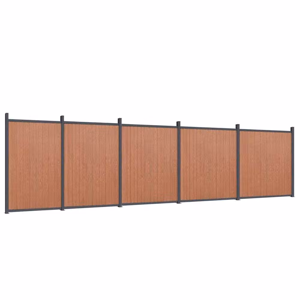 Berkfield Home Durable WPC and Aluminium Fence Panel, Brown, W: 872 cm, H: 186 cm – 2