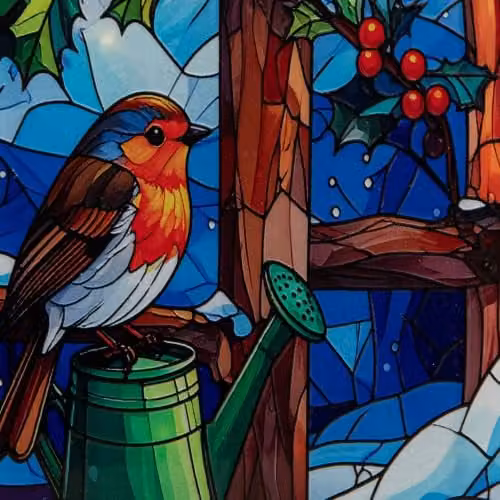 Samuel Alexander Multicolour Robin Stained Glass Christmas Tabletop Decoration, H: 21 cm x W: 13 cm – 3