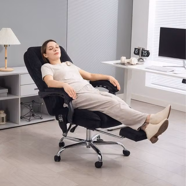 Vinsetto Black Synthetic Leather Executive Massage Office Chair with Headrest and Foot Ring