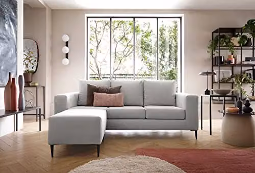 Abakus Direct Capri Reversible L-Shape Corner Sofa with Matching Ottoman in Light Grey – 3