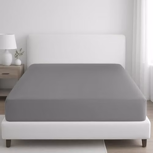 Pamposh Grey Cotton Sateen Single Fitted Sheet, Extra Deep Pocket 35 cm, W/D/H: 90 x 190 x 35 cm