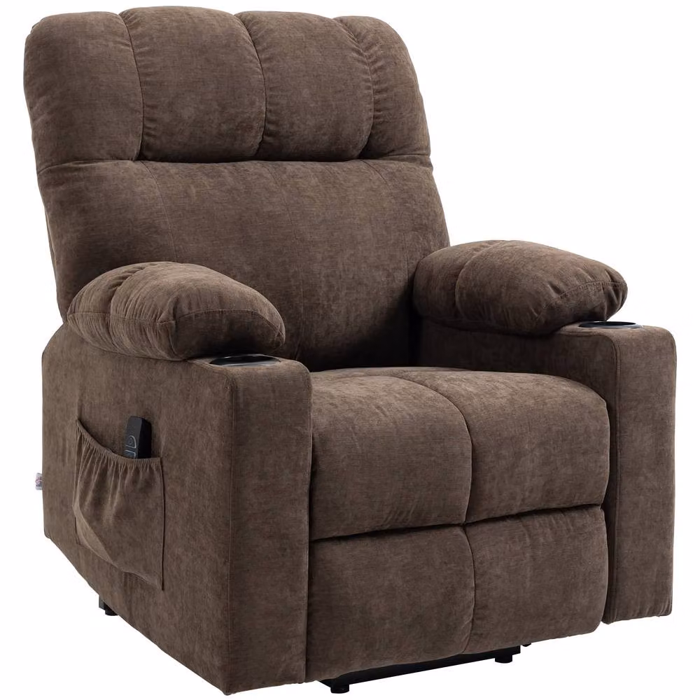 STILVORA Brown Fabric Power Lift Recliner Armchair with Footrest – 3