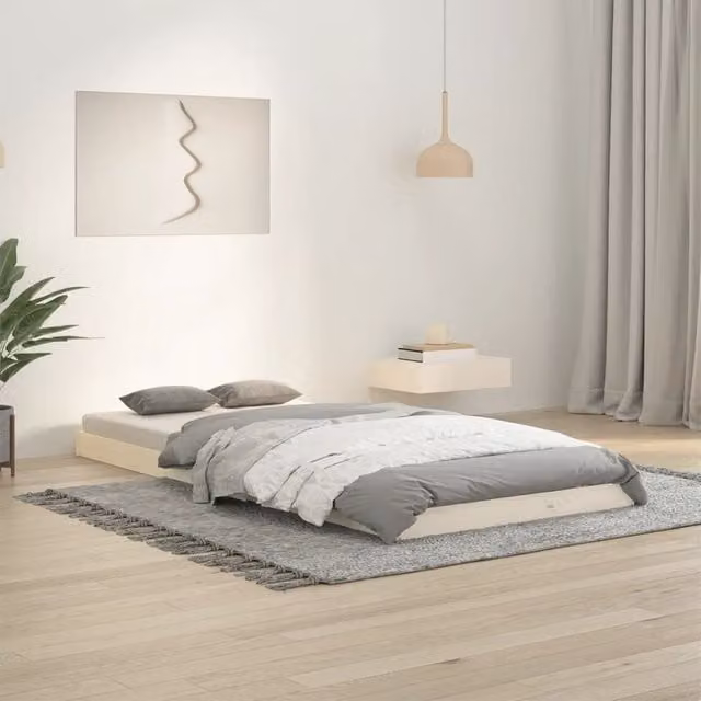 Berkfield Home White Solid Pine Wood Bed Frame W/D/H: 90 x 200 cm