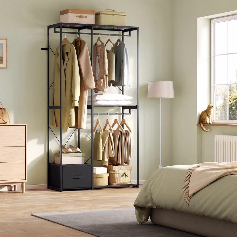 FORGEVIO Black Metal Freestanding Clothes Rack and Open Wardrobe – 2