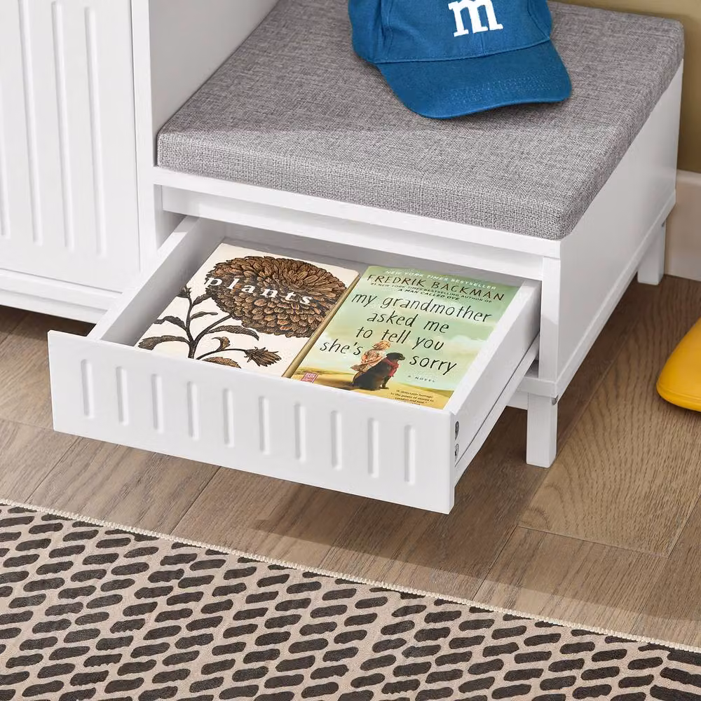 SoBuy L-Shaped Corner Entrance Bench with Shoe Rack and Fabric Padded Seat in White or Grey – 4