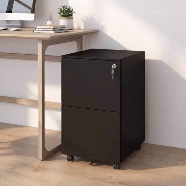 STILVORA 2 Drawer Mobile Filing Cabinet with Lock in Black, W/D/H: 40.5 x 30.5 x 67.5 cm