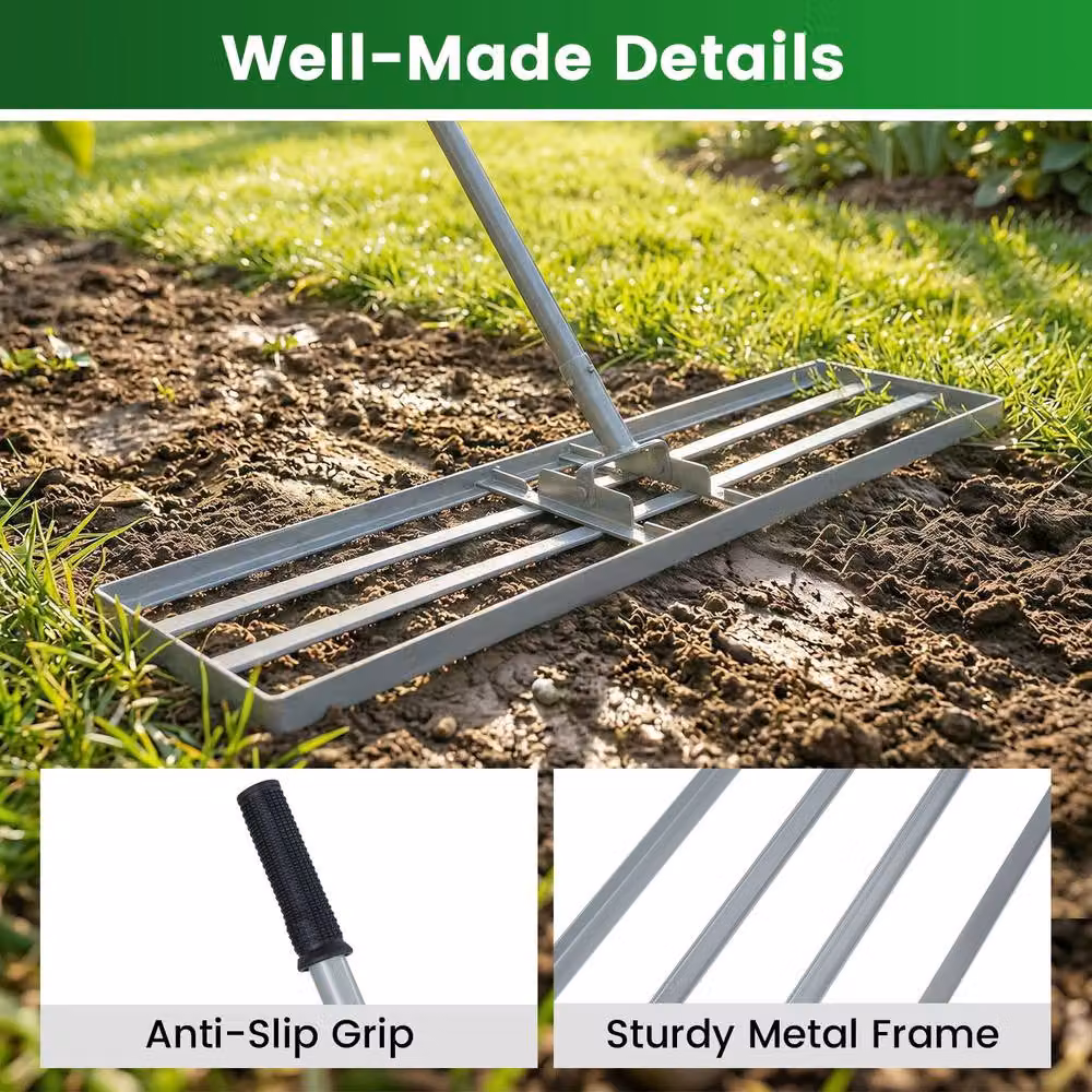 Costway Metal Lawn Leveling Rake in Silver, W/D/H: 91 x 25 x 175 cm – 6