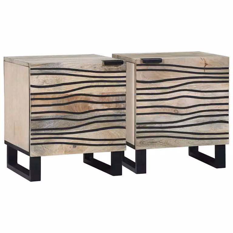 Berkfield Home Set of 2 Durable Mango Wood Bedside Tables in Light Brown, W/D/H: 40 x 33.5 x 46 cm
