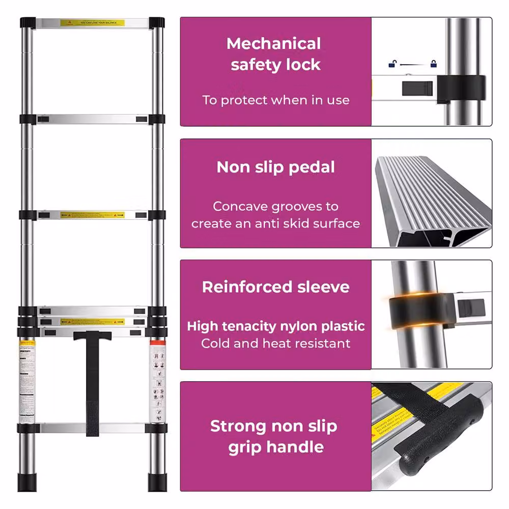Neo Black Steel Foldable Telescopic Ladder, 4.6m with 2.9m Height – 4
