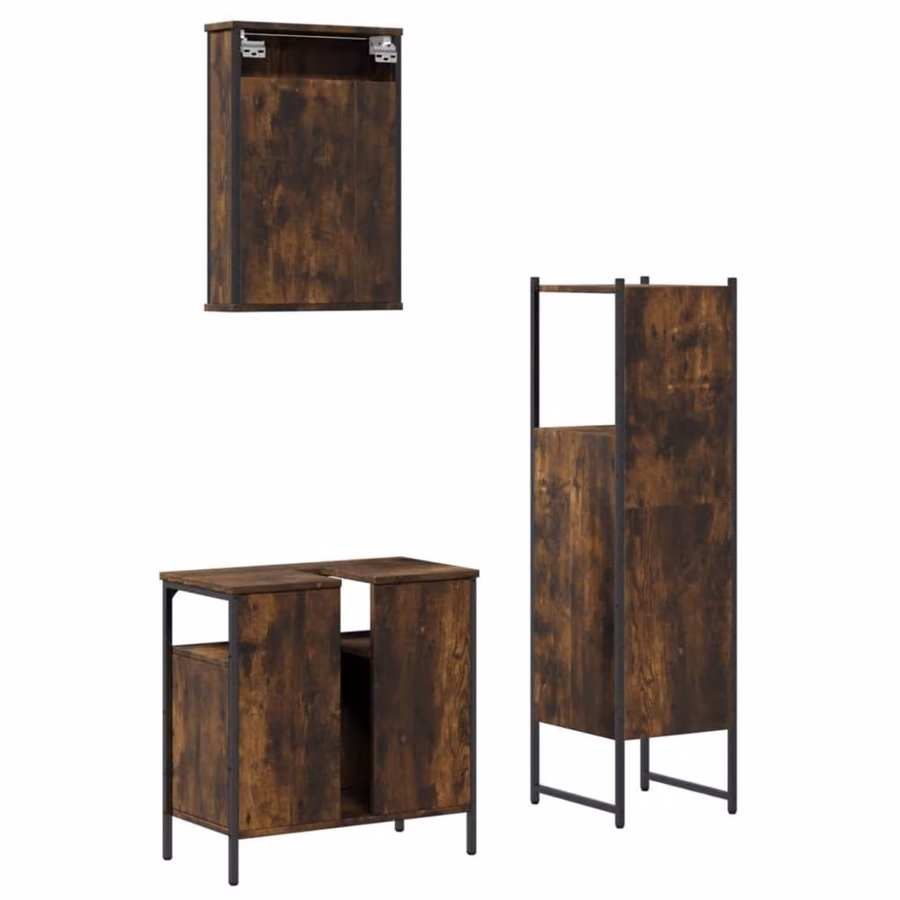 Berkfield Home 3 Piece Industrial Bathroom Furniture Set in Smoked Oak Brown – 3
