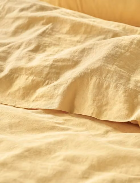 Piglet In Bed Single Linen Rich Plain Flat Sheet in Yellow