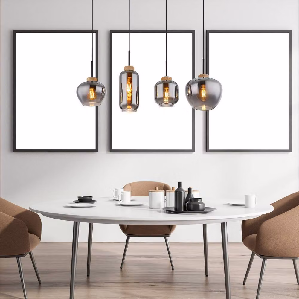 Globo Lighting Netlighting Bar Pendant Light with Black Metal and Grey Smoke Glass Shades, 4x E27 Sockets, H x W x D: 120 x 96 x 23 cm – 3