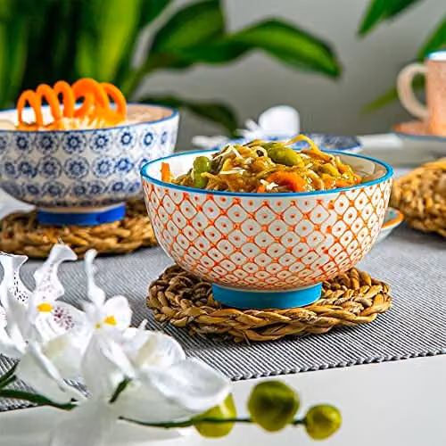 Nicola Spring Floral Patterned Stoneware Rice Bowls, Orange, Pack of 6, Diameter: 12 cm – 2