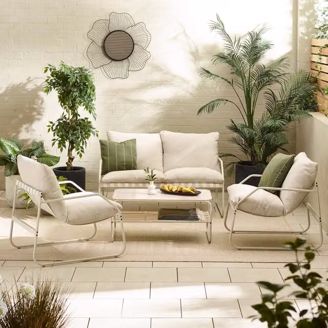 FurnitureboxUK Syros 4 Seat Metal and Glass Garden Sofa Set in Yellow and White