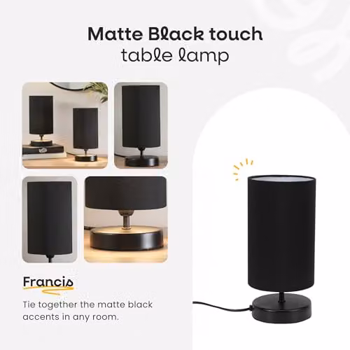 ValueLights Black Cylinder Touch Dimmer Table Lamp with Fabric Shade and LED Bulb – 2