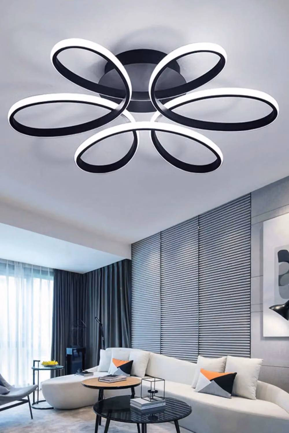 Living and Home 93W Modern Black Acrylic Petal LED Semi Ceiling Light – 2