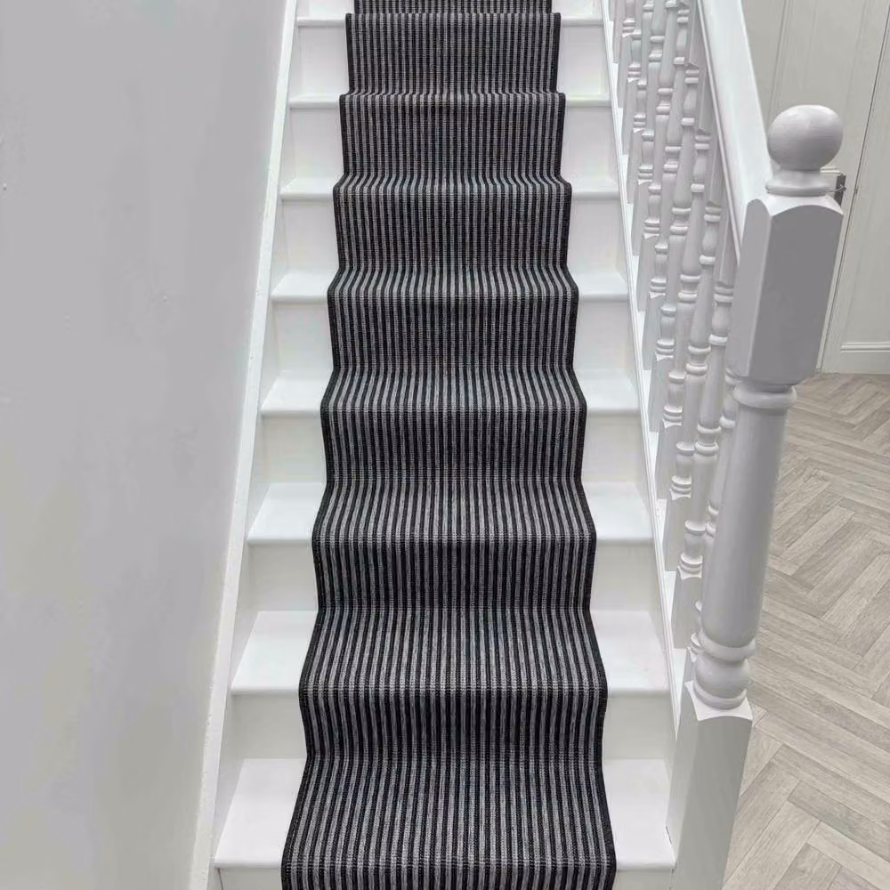 runrug Pinstripe Stair Runner Carpet, Black, W: 60 cm, L: 540 cm – 3
