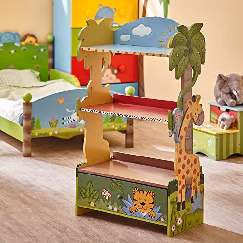 Fantasy Fields Sunny Safari Large Kids Bookshelf, Multicolour Wooden 3 Tier Bookcase and Toy Organiser, H 96.5 x W 55.6 x D 29.2 cm – 3