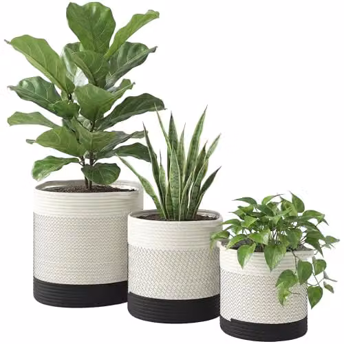 Outsunny 3-Piece Set of Round White Cotton and Plastic Plant Pots, Diameter: 30 cm