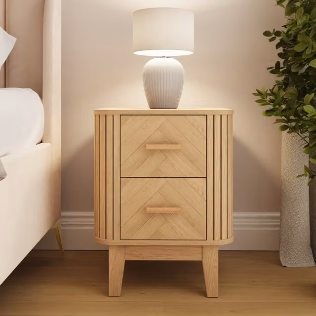 GFW Axel 2 Drawer Bedside Table in Oak Brown