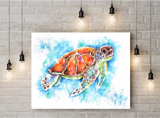Be Coventry Turtle Watercolour Print Canvas Wall Art, Multicolour, W: 30.48 cm, H: 20.32 cm