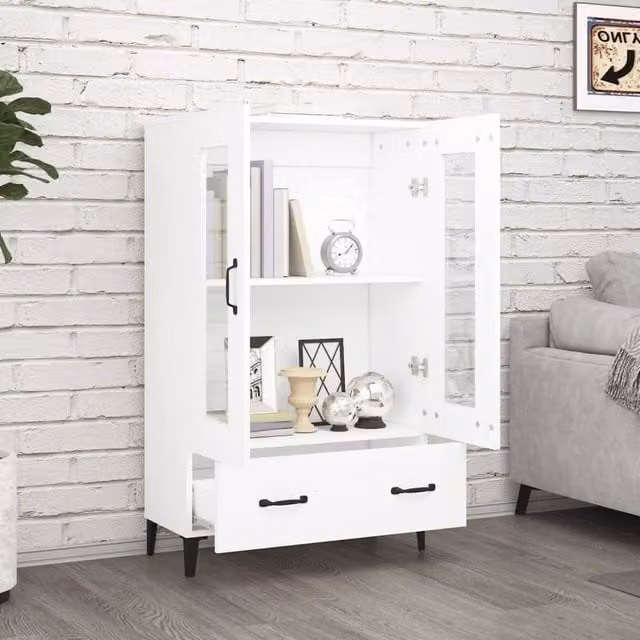 Berkfield Home Modern White Highboard with Glass Doors and Internal Shelves, W/D/H: 70 x 31 x 115 cm