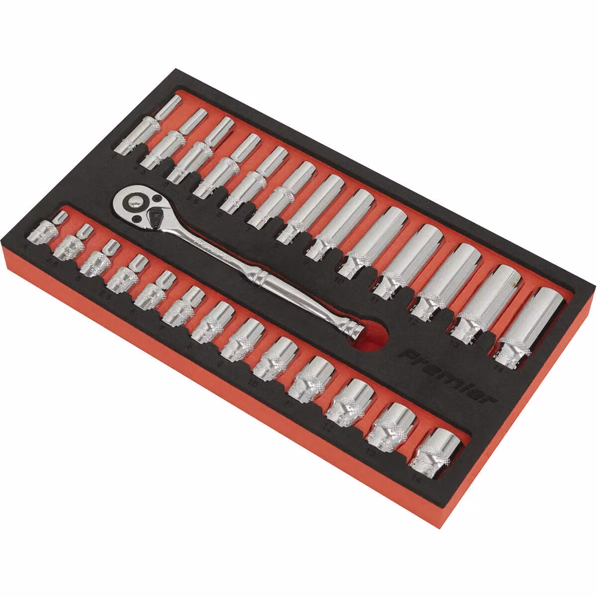 Loops 27 Piece Deep Socket Set with 1/4 Inch Metric Square Drive 6 Point Sockets and Ratchet Handle in Silver and Multicolour Chrome Vanadium – 3