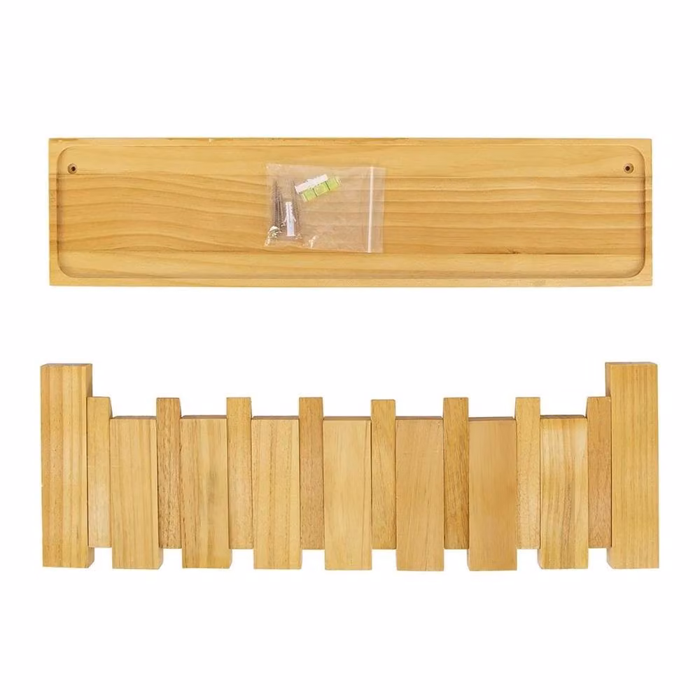KORVIXA Solid Wooden Wall Mounted Coat and Hat Rack in Natural Brown, W: 90 cm – 2