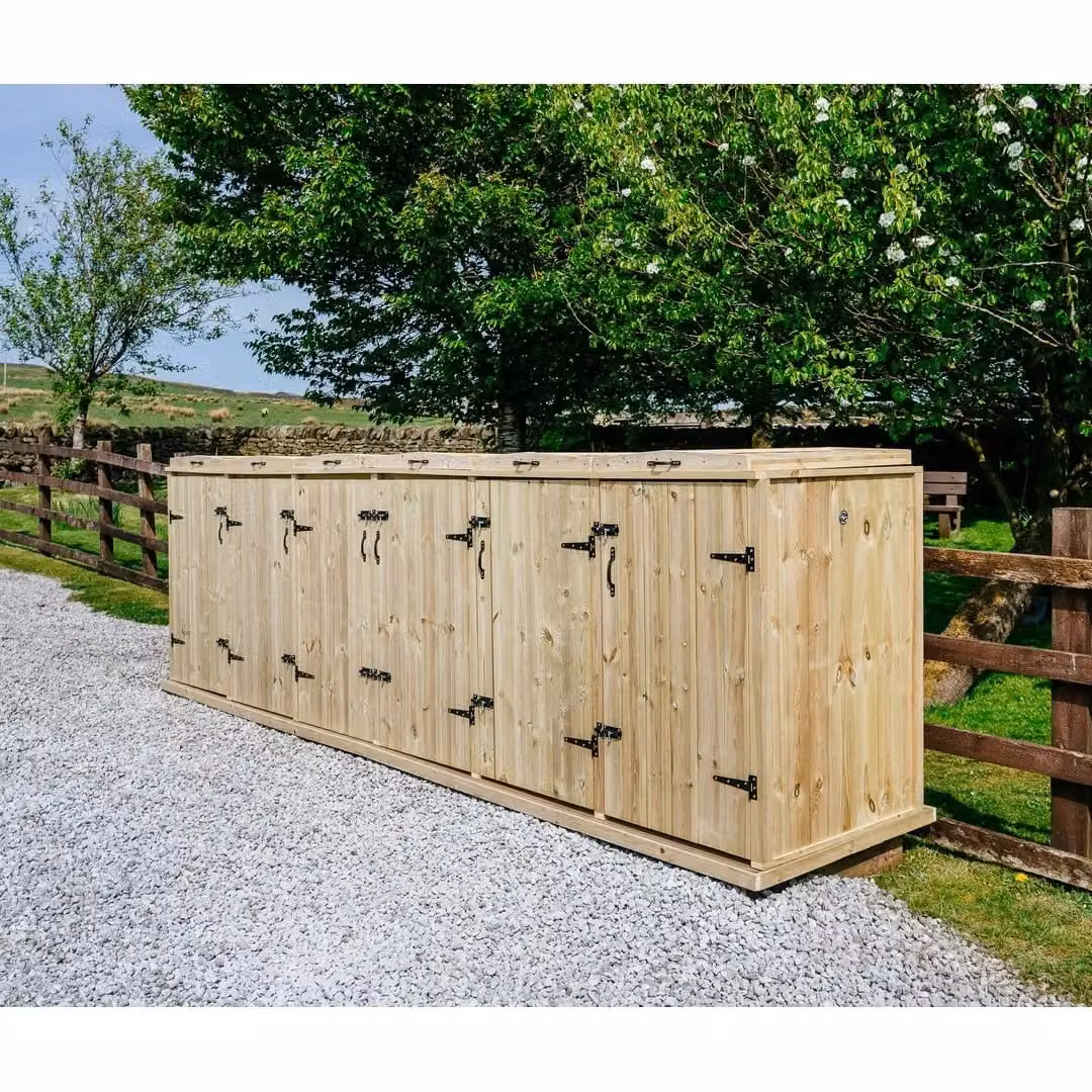 Buttercup Farm Chatburn Sextet Wheelie Bin Store in Brown, Fits 4x 180L or 240L and 2x 140L Bins – 3