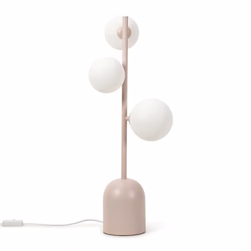 ValueLights Blush Pink Metal 3 Way Bedside Table Lamp with Glass Globe Lampshade and Warm White LED Bulb – 1