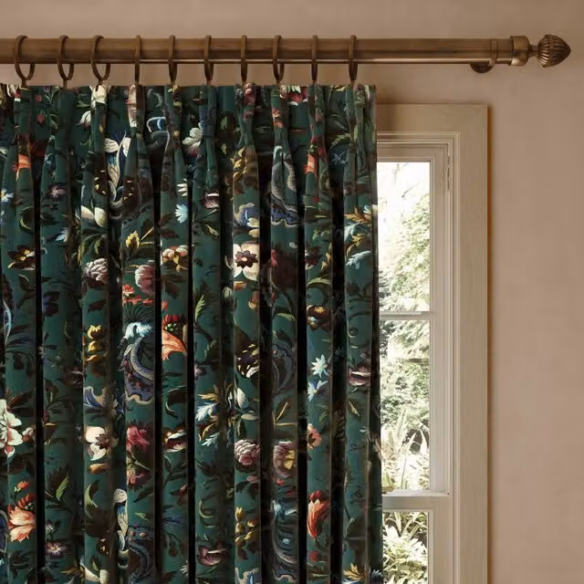 House of Hackney Florika Velvet Opaque Fabric Panel Curtain in Petrol