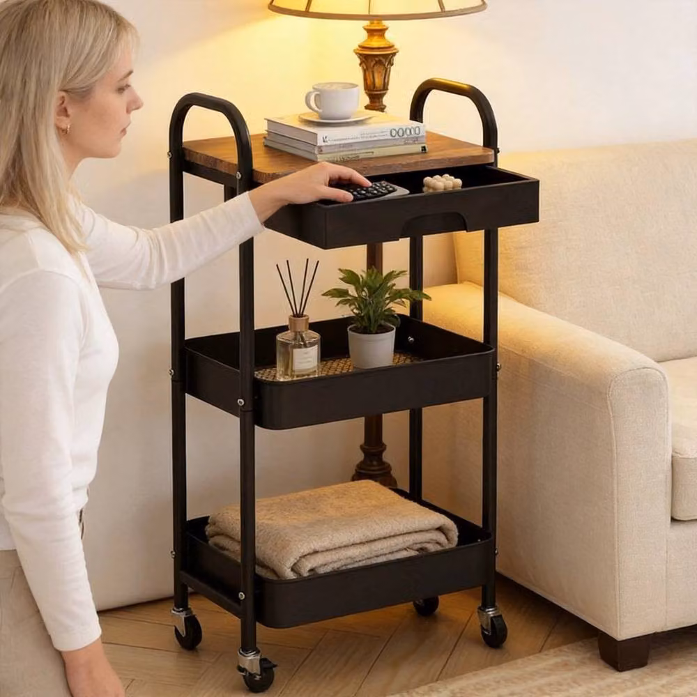 EONLION 3 Tier Metal Kitchen Storage Trolley Cart on Wheels, Black – 3