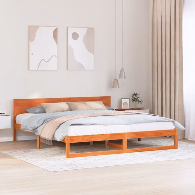 Berkfield Home Solid Pine Wood Bed Frame, Waxed Brown, 200 x 200 cm – 1