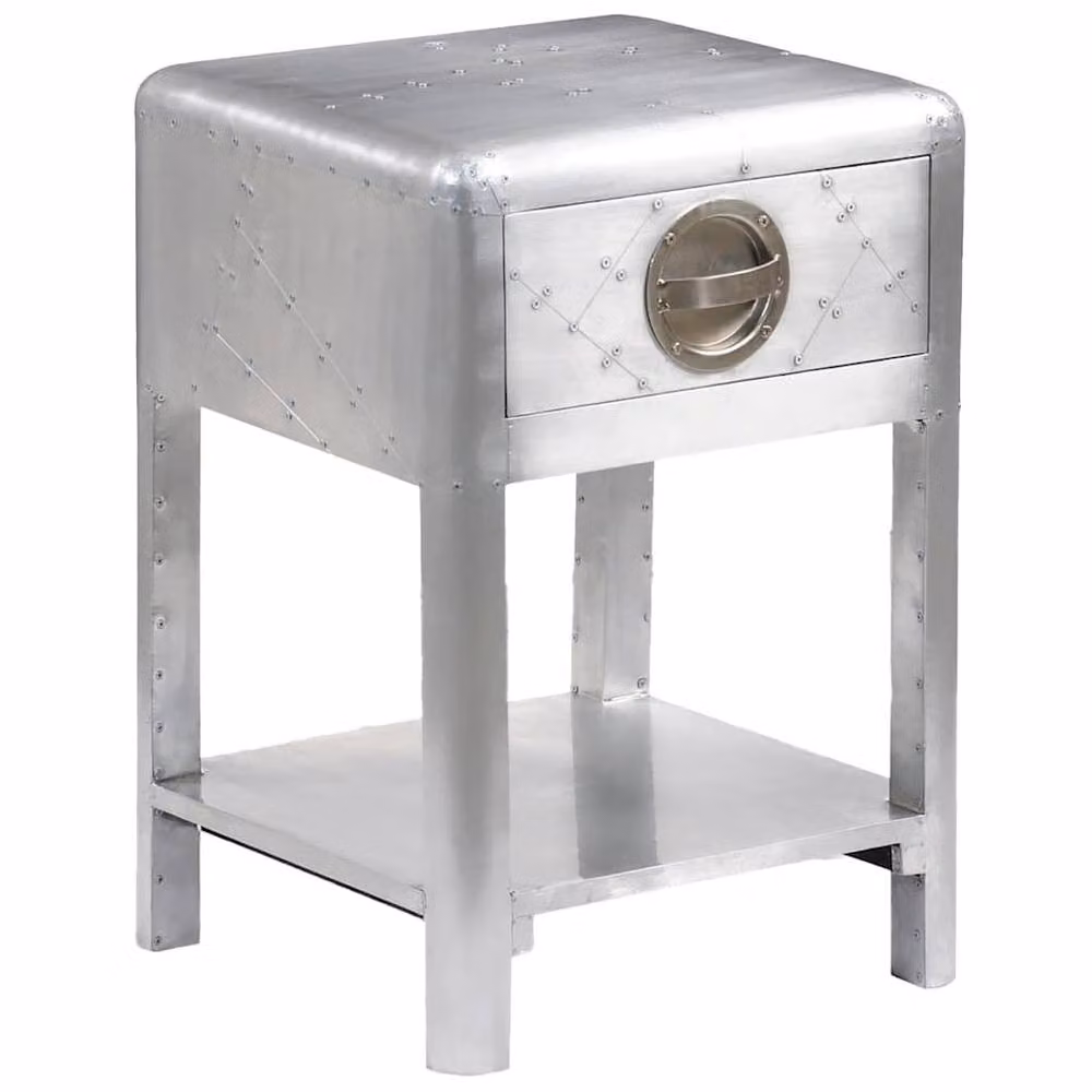Berkfield Home Aviator End Table with 1 Drawer in Silver Vintage Aircraft Style – 2