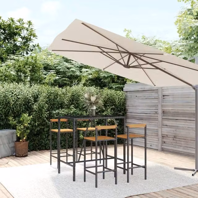 Berkfield Home 5 Piece Modern Garden Bar Set in Black Poly Rattan and Solid Acacia Wood – 1