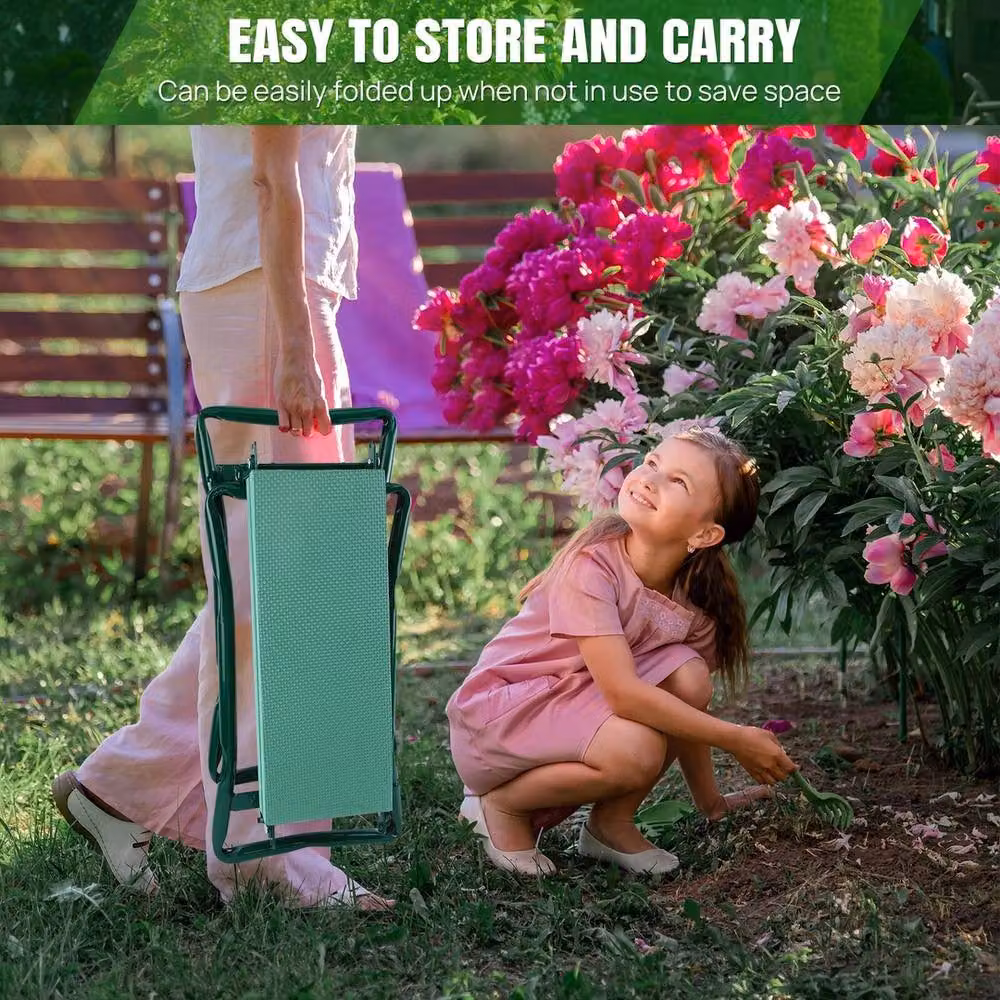 VOGREX 2-in-1 Folding Garden Kneeler Seat Stool with Tool Bag, Green – 4