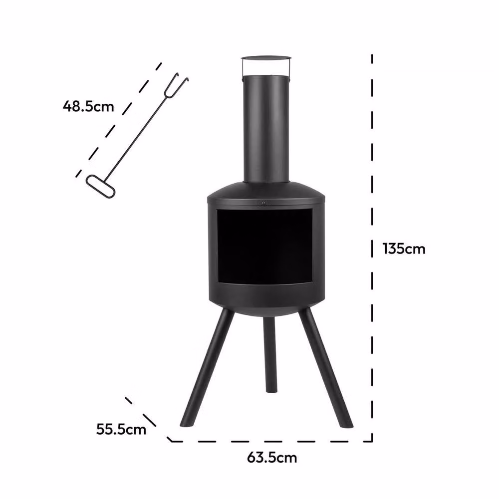 SPETLEK Outdoor Chiminea Wood Burning Heater in Black, H 135.0 x W 55.5 x D 63.5 cm – 2