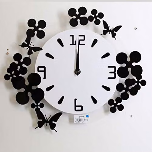 Premier Housewares Floral Pendulum Wall Clock in Black and White – 4