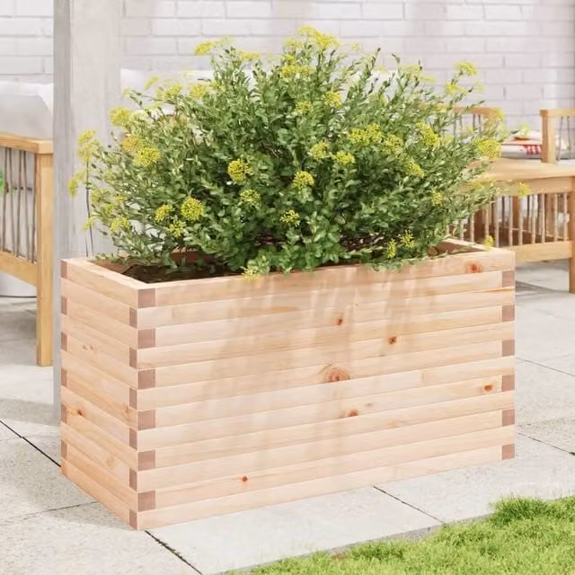 Berkfield Home Decorative Garden Planter in Natural Wood, Brown and Beige, W/D/H: 90 x 40 x 45.5 cm – 1