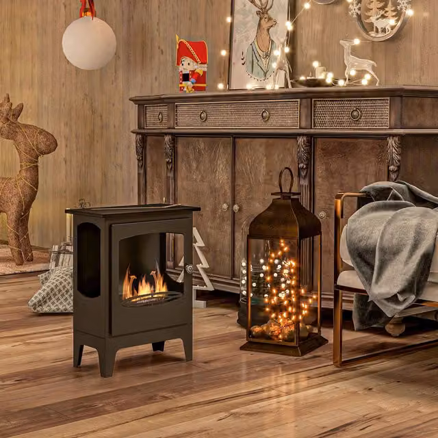 HOMCOM Black Freestanding Bioethanol Ethanol Fireplace with 3 Hour Burn Time