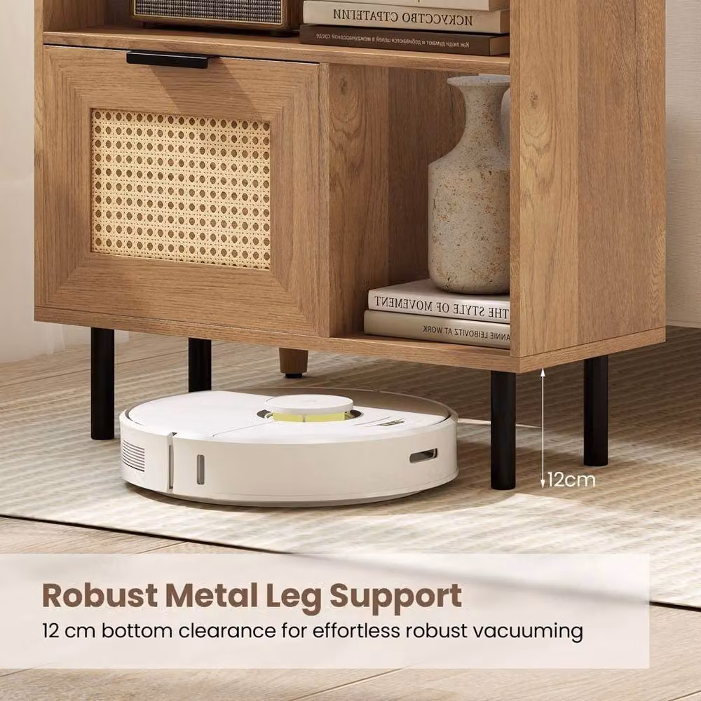 VOGREX Modern Boho Rattan Nightstand and Side End Table Cabinet in Brown – 3