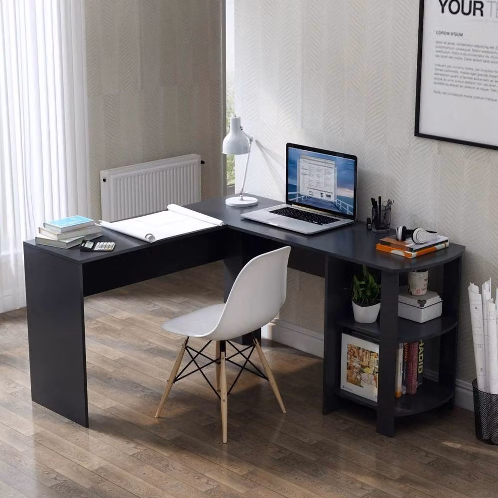 EONLION Black L-Shaped Corner Office Desk with Matt Finish, W/D/H: 100 x 100 x 72 cm – 3