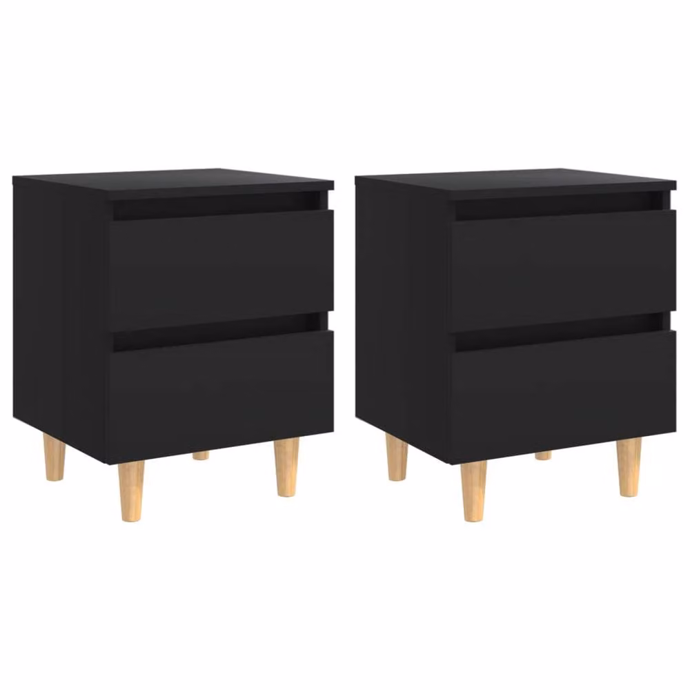 Berkfield Home Sturdy Bed Cabinets with Solid Pinewood Legs, 2 Pieces, Black, W/D/H: 40 x 35 x 50 cm – 3