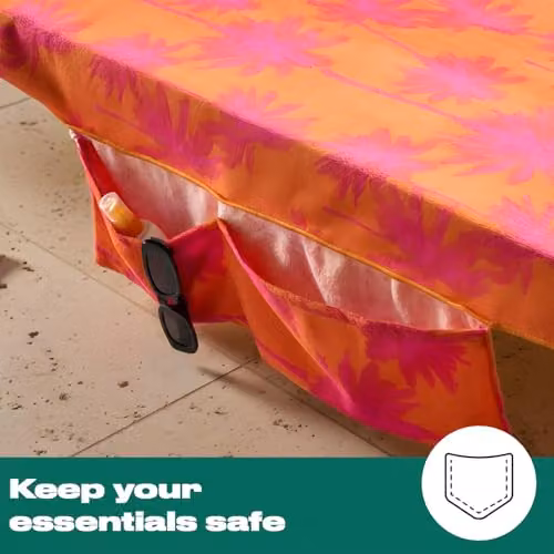 OHS Orange Palm Tree Microfibre Beach Towel with Bag, Quick-Drying and Absorbent, W: 75 cm, L: 215 cm – 2
