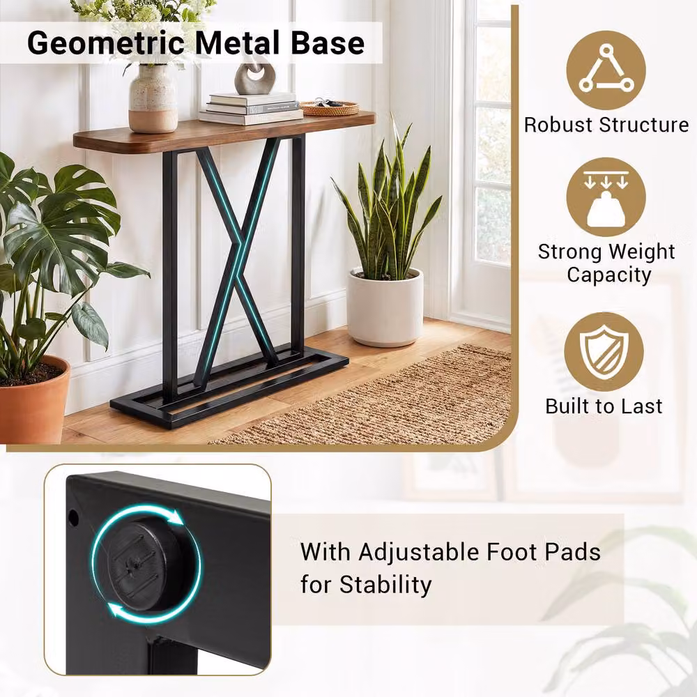 Gymax Industrial Brown Wood and Metal Console Table with X-Frame Design for Living Room or Hallway – 4